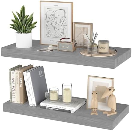 PopiShelves Floating Shelves Set of 2 17 Inch Natural Wood Grey 1