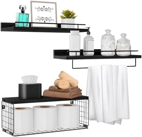 Kriulre Floating Shelves - Black Solid Wood Bookcase