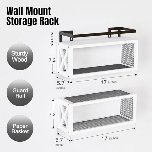 RICHER HOUSE Floating Shelves with Guardrail - White