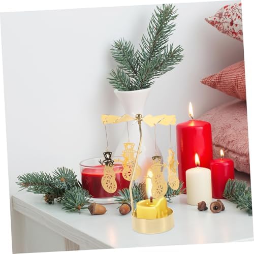Rotating Carousel Candle Holder Snowman Metal Decor for Christmas