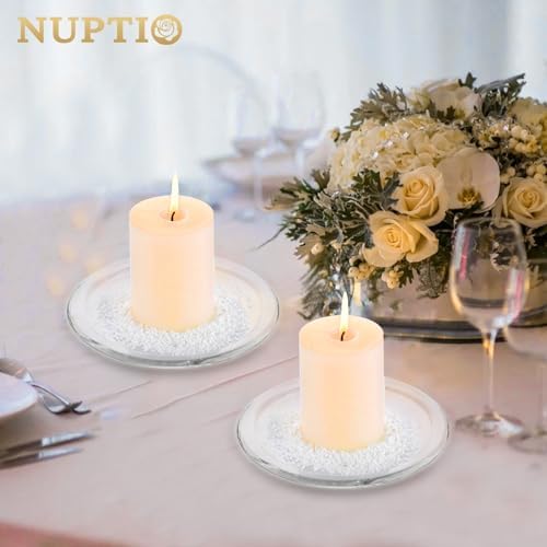 Nuptio Clear Glass Candle Holder 7 Inches Wedding Centerpiece Tray