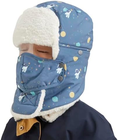 Cute Kids Winter Hat with Ear Flaps and Adjustable Chin Strap