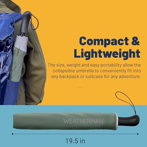 Weatherman Premium Collapsible Travel Umbrella - Windproof and Durable
