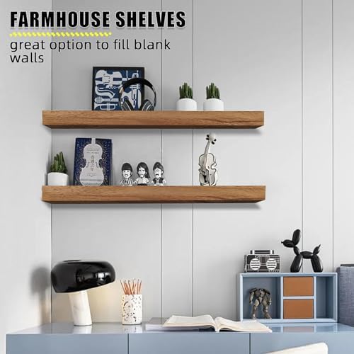 24 Inch Rustic Floating Shelves in Carbonized Black Set of 2