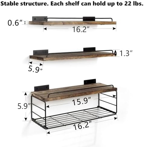 Bathroom Shelves Over Toilet with Guardrail Dark Brown 162 Inch Set of 3