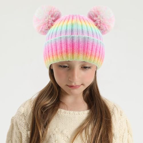 ACTLATI Kids Winter Knitted Beanie with Pom Pom Ears