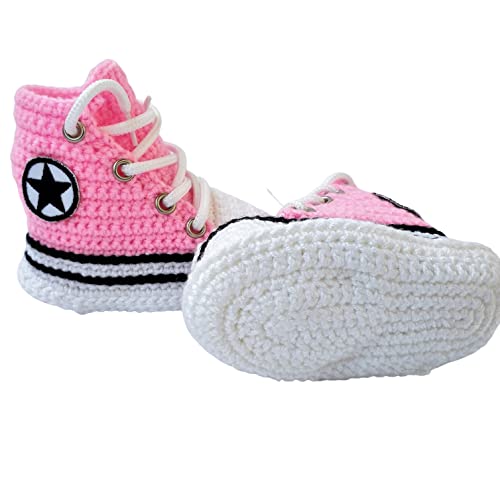 Handmade Merino Wool Pink Baby Booties Sneakers