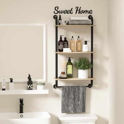 Tinpin 3-Tier Rustic Farmhouse Wall Shelf with Towel Rack