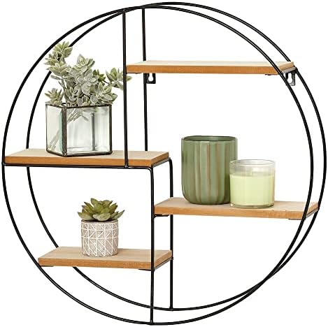 mDesign Round Metal Wall Display Organizer - 4 Shelf BlackNatural