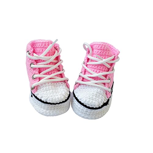 Handmade Merino Wool Pink Baby Booties Sneakers