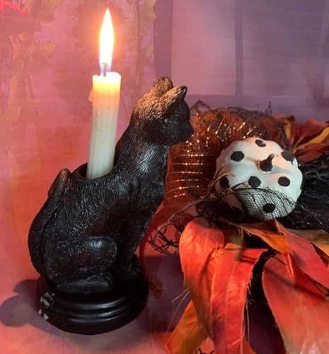 Dark Gothic Candlestick Holder - Raven Cat Wolf Halloween Decor