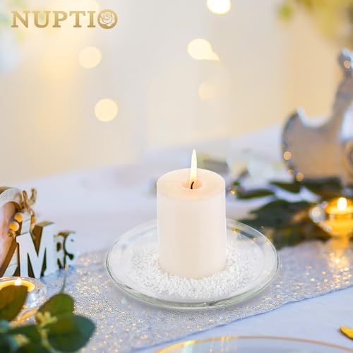Nuptio Clear Glass Candle Holder 7 Inches Wedding Centerpiece Tray