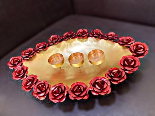 Next In Crafts Gold Metal Diya Shape Flower Urli Bowl