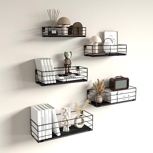 CRUGLA Wall Mounted Floating Shelves Set of 5 Black