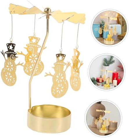 Rotating Carousel Candle Holder Snowman Metal Decor for Christmas