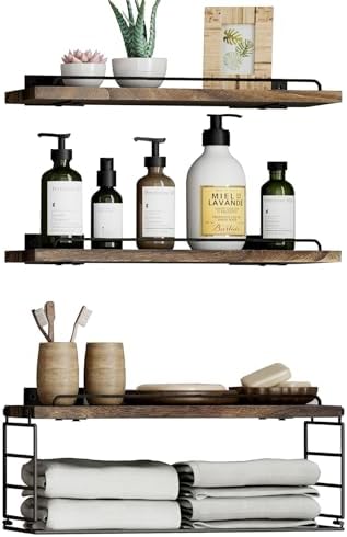 Bathroom Shelves Over Toilet with Guardrail Dark Brown 162 Inch Set of 3