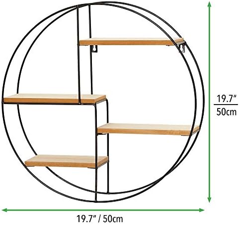 mDesign Round Metal Wall Display Organizer - 4 Shelf BlackNatural