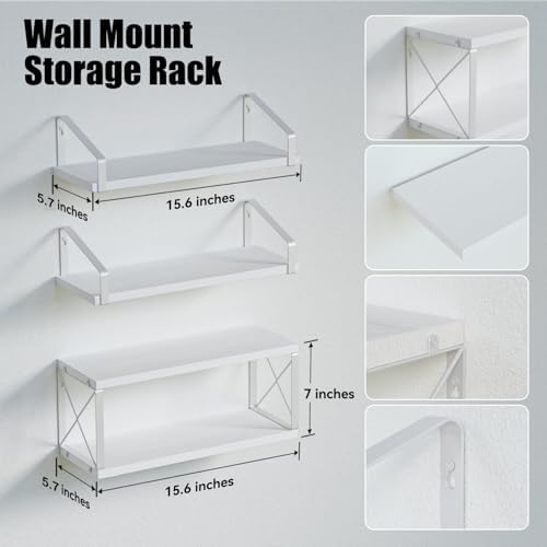 RICHER HOUSE Floating White Bathroom Shelves Over Toilet