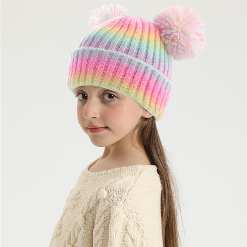 ACTLATI Kids Winter Knitted Beanie with Pom Pom Ears