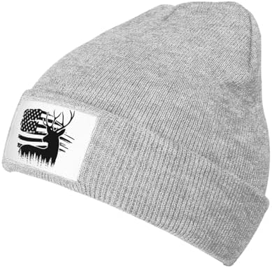 American Flag Deer Knitted Winter Hat with Black Cap