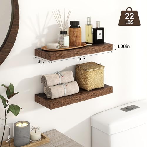 Heimlove Floating Shelves 16 Inch Set of 2 Brown 1