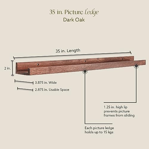 Dark Oak Floating Picture Ledge Shelf 35 in Easy Mounting Stylish Display