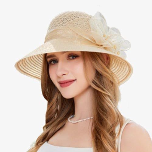 Womens Lightweight Straw Sun Hat with Mesh Bowknot