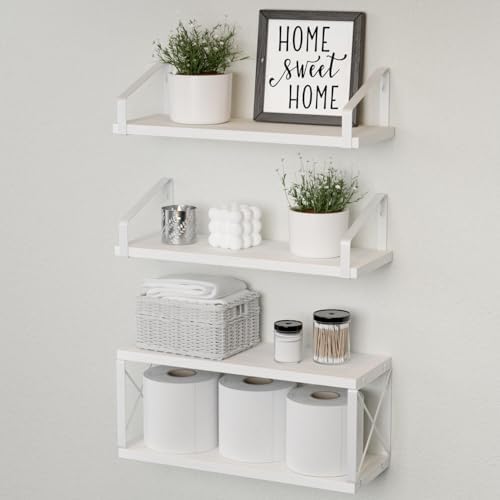 RICHER HOUSE Floating White Bathroom Shelves Over Toilet
