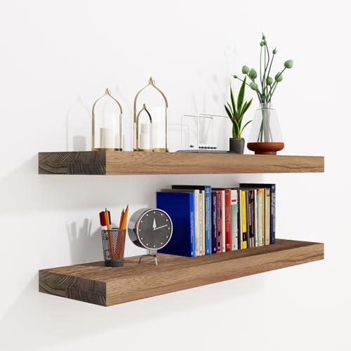 24 Inch Rustic Floating Shelves in Carbonized Black Set of 2