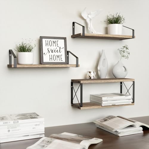 RICHER HOUSE Floating Bathroom Shelves with X-Structure Frame - Brown