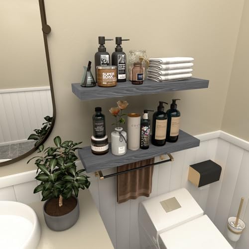 PopiShelves Floating Shelves Set of 2 17 Inch Natural Wood Grey 1