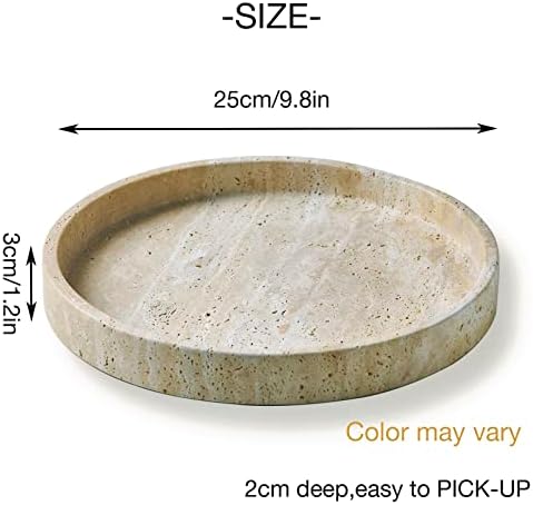 Beige Travertine Marble Vanity Tray Round Ottoman