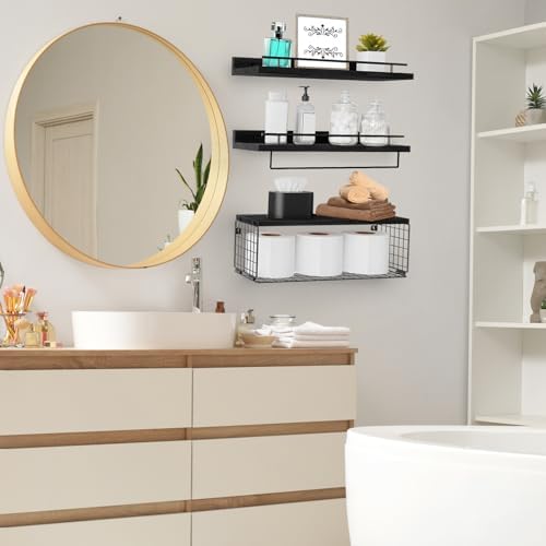 Kriulre Floating Shelves - Black Solid Wood Bookcase