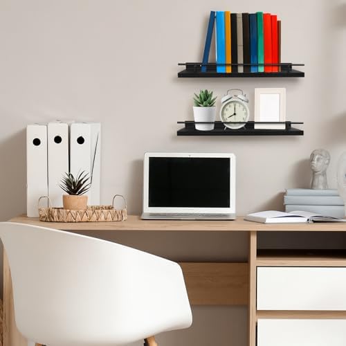 Kriulre Floating Shelves - Black Solid Wood Bookcase