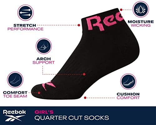 Reebok 12-Pack Stretch Performance Quarter Cut Socks for Girls