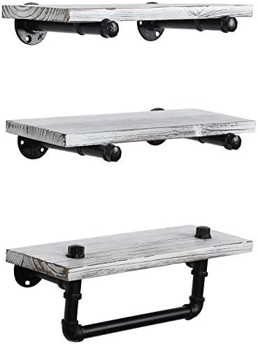 MyGift 3-Piece Floating Shelf Set with Towel Bar