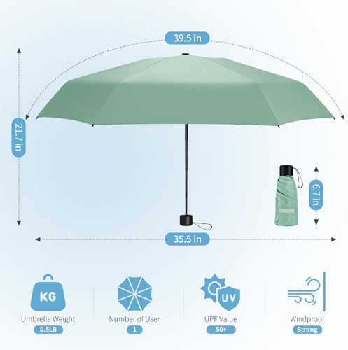 Yoobure Compact Travel Umbrella with Waterproof Case