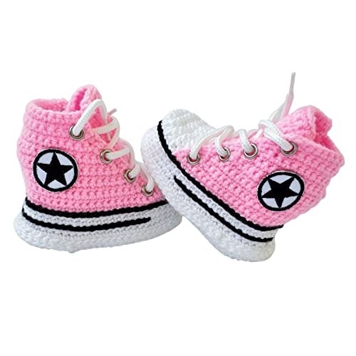Handmade Merino Wool Pink Baby Booties Sneakers