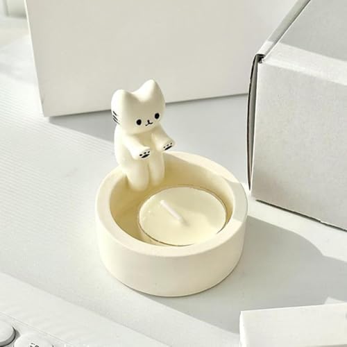 Aoerway Decorative Cat Figurine with Bowl Off-White
