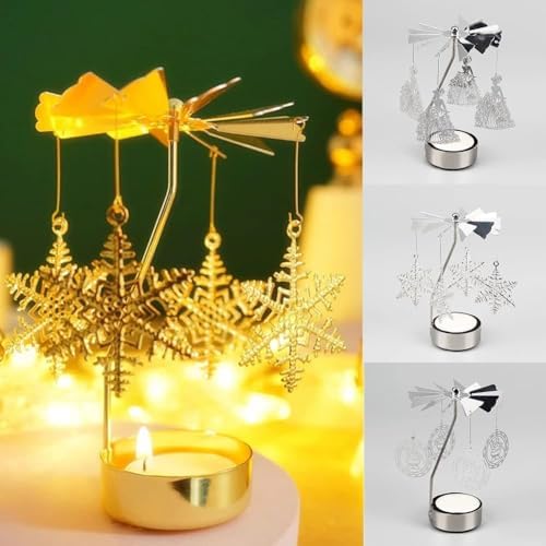 1PCS Silver Spinning Flying Deer Candle Holder with Tray