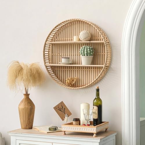 3 Tier Rattan Wall Shelf Boho Farmhouse Decor