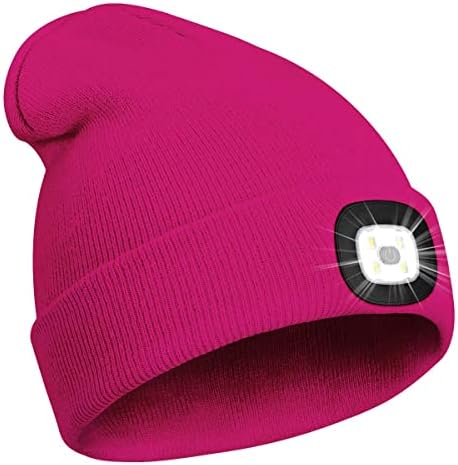 USB Rechargeable LED Headlamp Beanie Cap - Rose Red