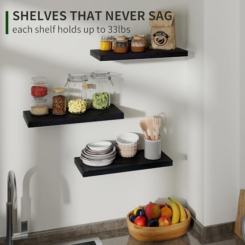 Marsmiles Rustic Floating Shelves Set of 3 17 Inch Wide Black