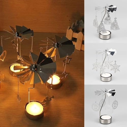 1PCS Silver Spinning Flying Deer Candle Holder with Tray