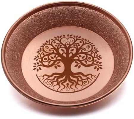 Copper Offering Bowl - Tree of Life Carving Decorative Plate