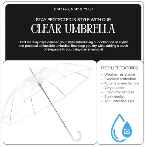 Liberty Imports Clear Automatic Stick Umbrella for Travel and Photo Events