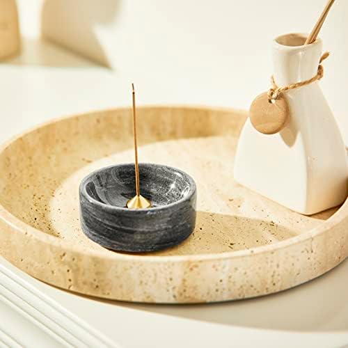 Beige Travertine Marble Vanity Tray Round Ottoman
