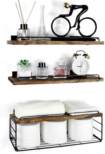 Bathroom Shelves Over Toilet with Guardrail Dark Brown 162 Inch Set of 3
