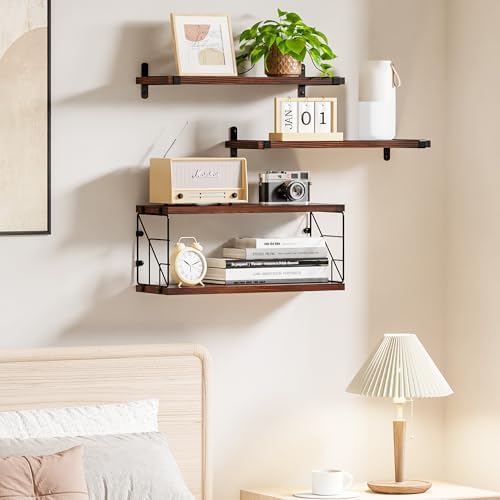 TJ MOREE Rustic Floating Shelves Over Toilet with Basket