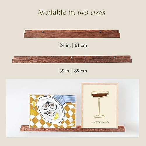 Dark Oak Floating Picture Ledge Shelf 35 in Easy Mounting Stylish Display